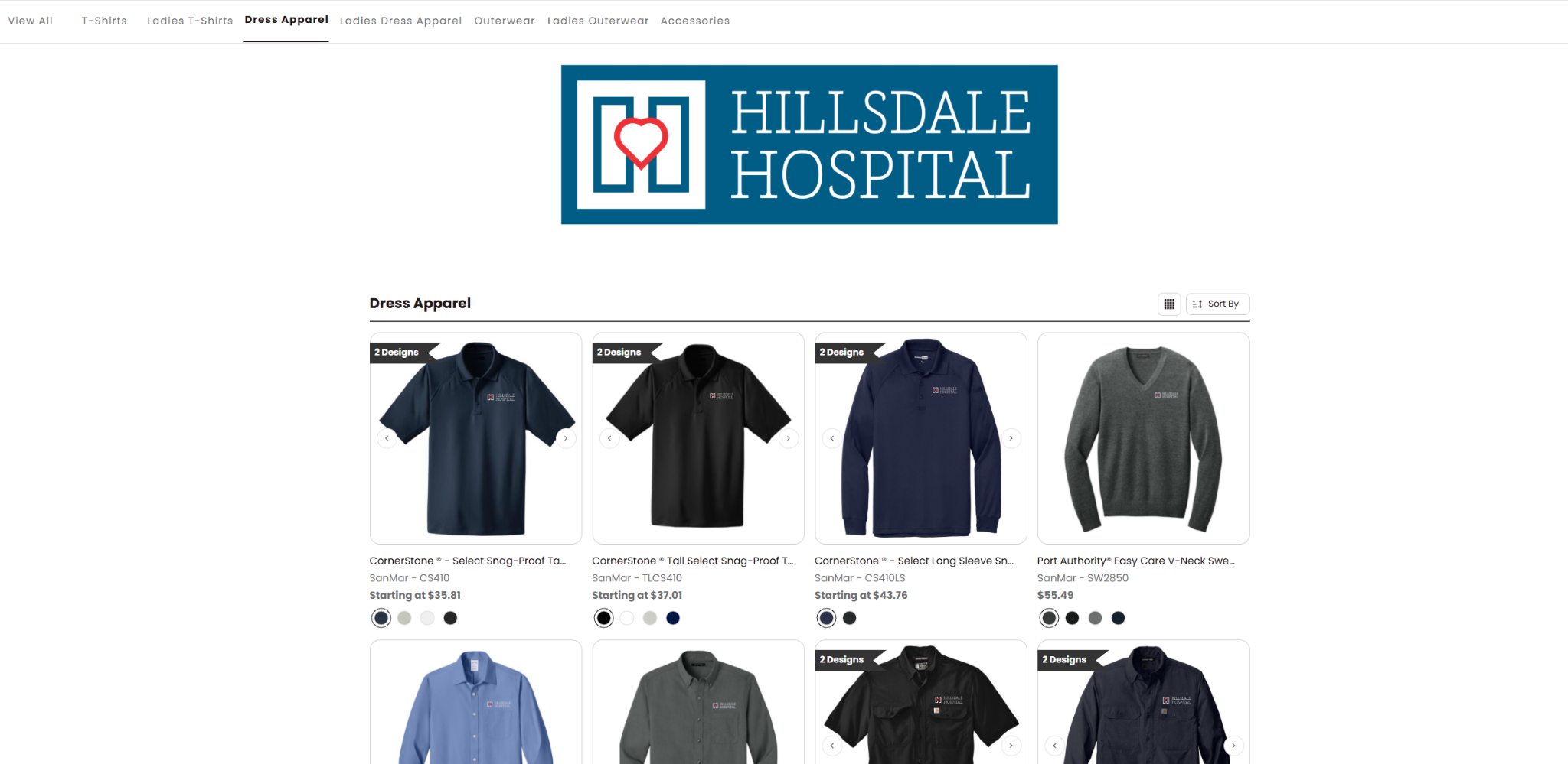 Screenshot of the Hillsdale Hospital sample online store